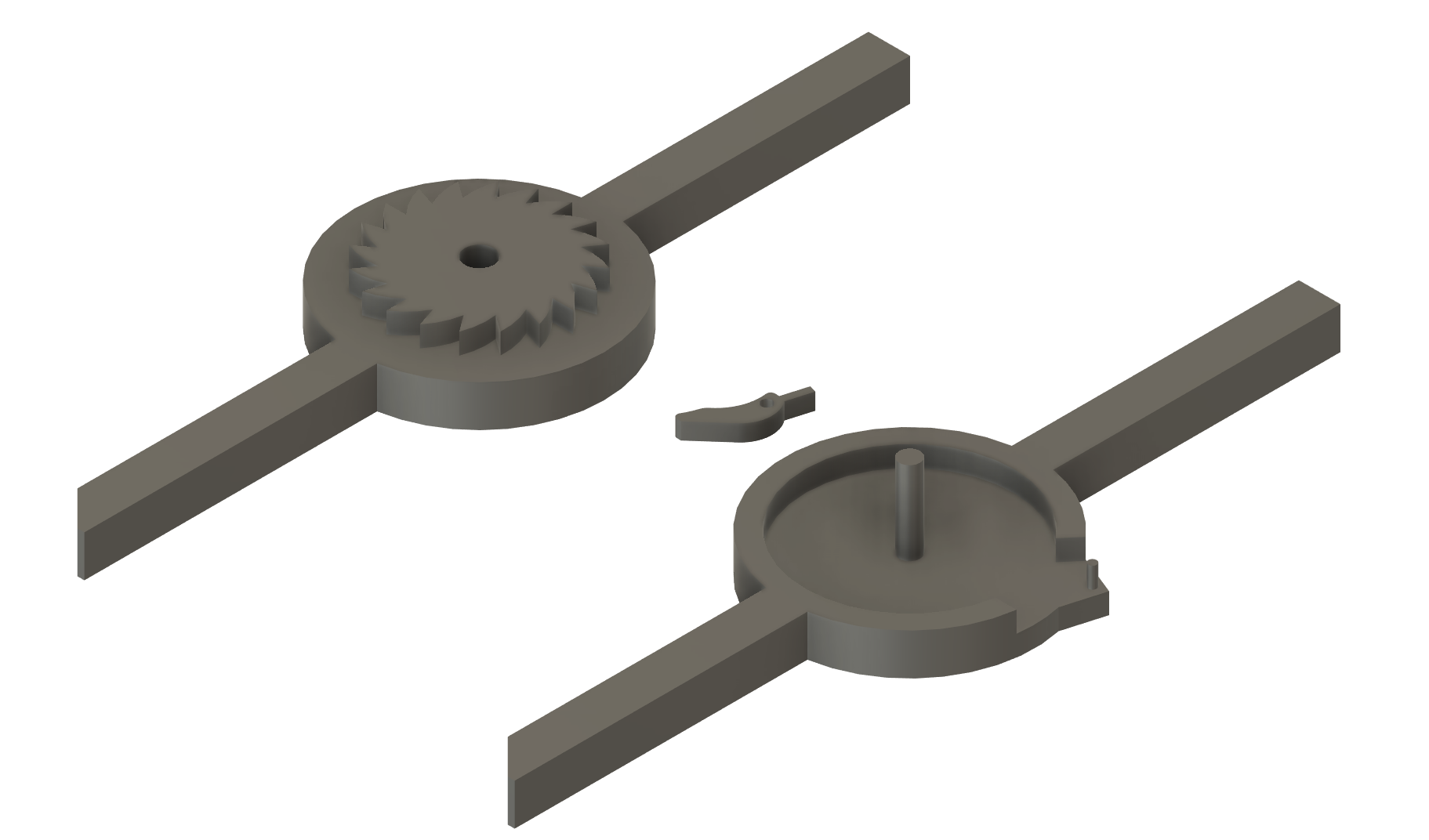 CAD model showing an oversized ratcheting mechanism for demonstration