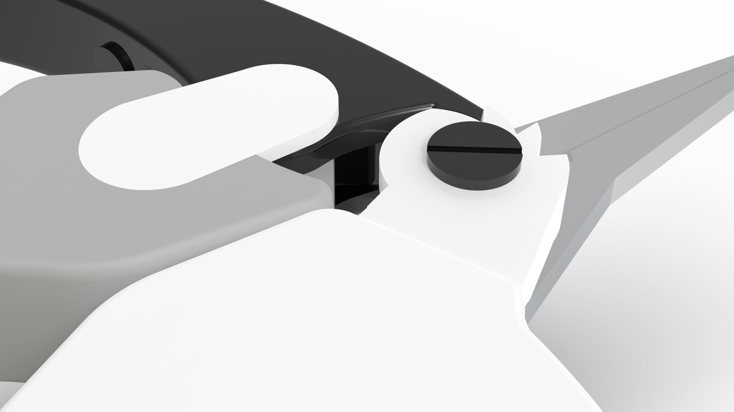 Close-up render of the pruning tool ratcheting mechanism
