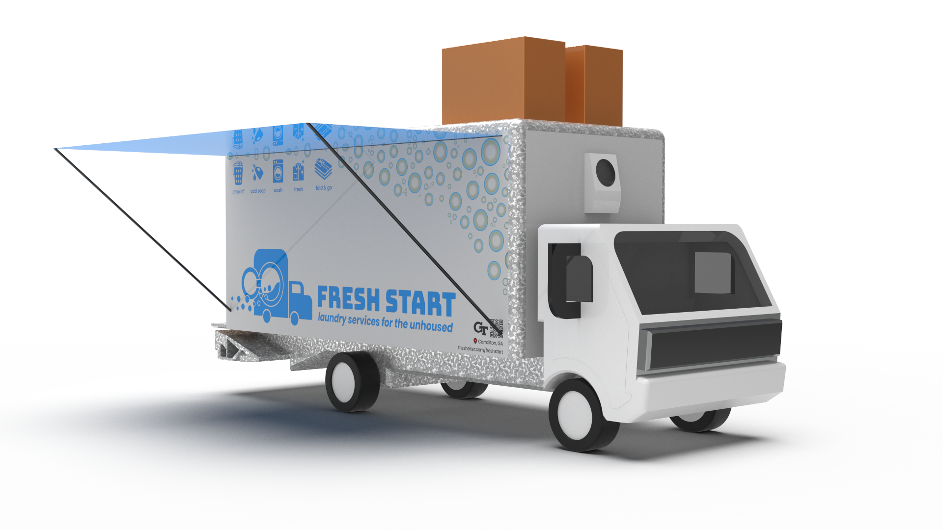 Fresh Start mobile laundry bus render