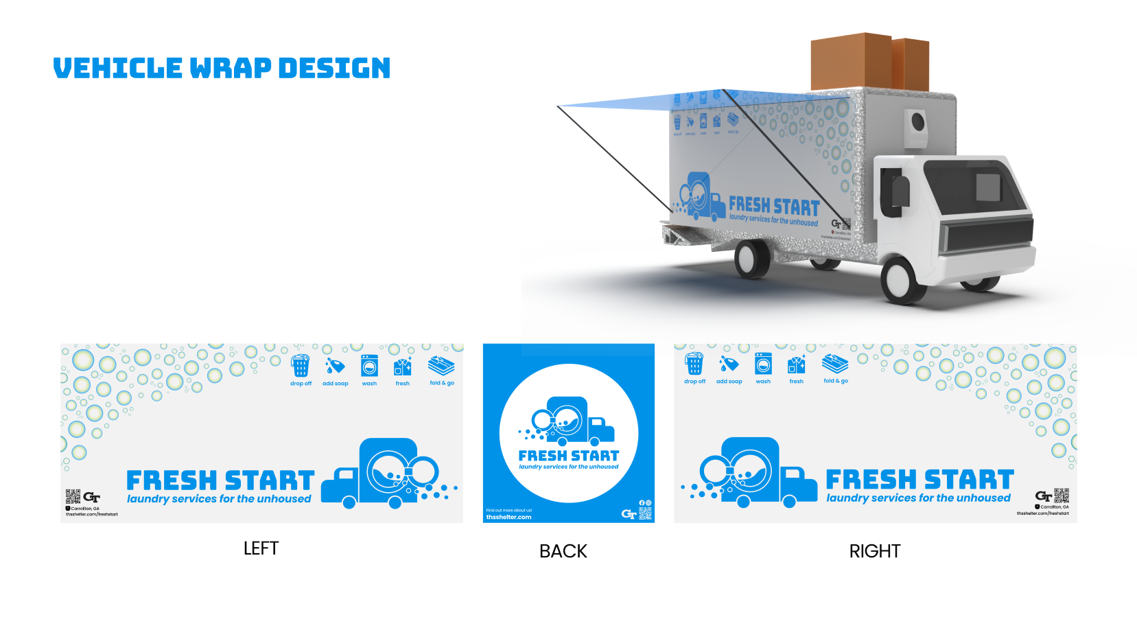 Vehicle wrap design for the Fresh Start mobile laundry bus