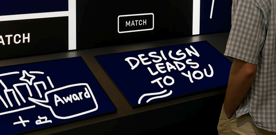 Visitor interacting with touchscreen station concept