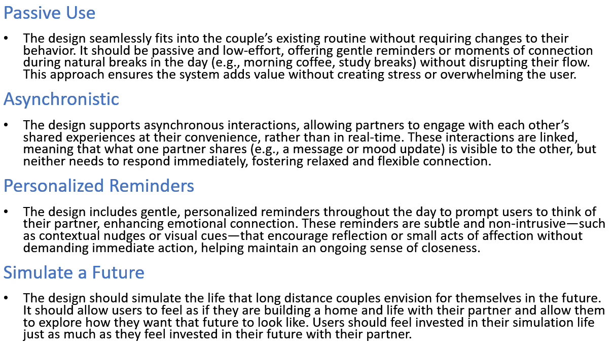 Design imperatives for R U Home including passive use, asynchronous interaction, personalized reminders, and simulate a future