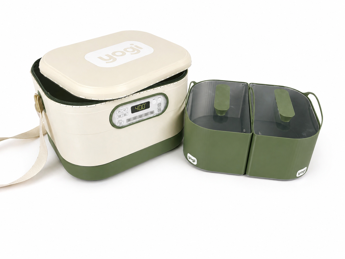 Final Yogi physical prototype shown with removable containers beside the lunchbox