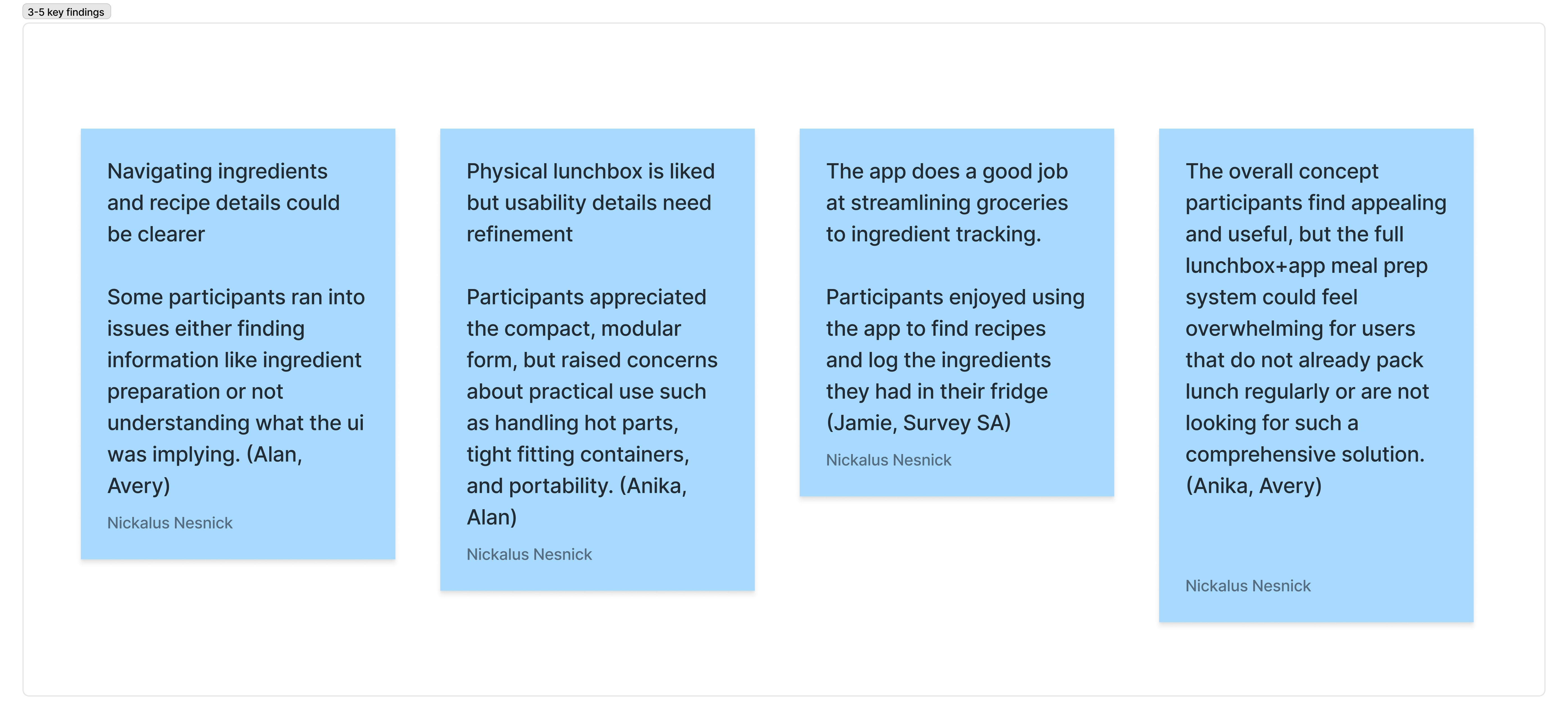 Yogi testing key findings about app clarity and lunchbox usability